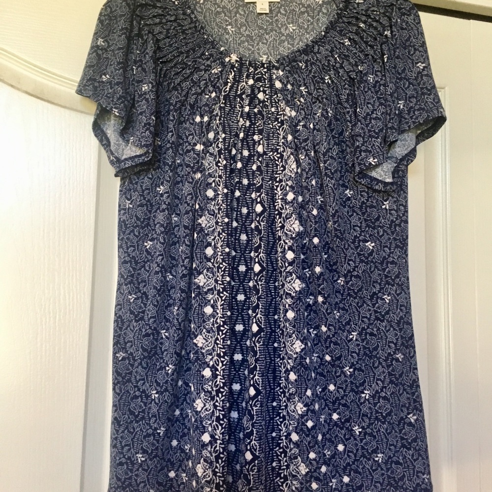 Style & Co. Women's blue & white short sleeve top